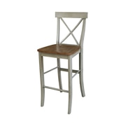 INTERNATIONAL CONCEPTS X-back BarHeight Stool, 30" Seat Height, Hickory/Stone S41-6133